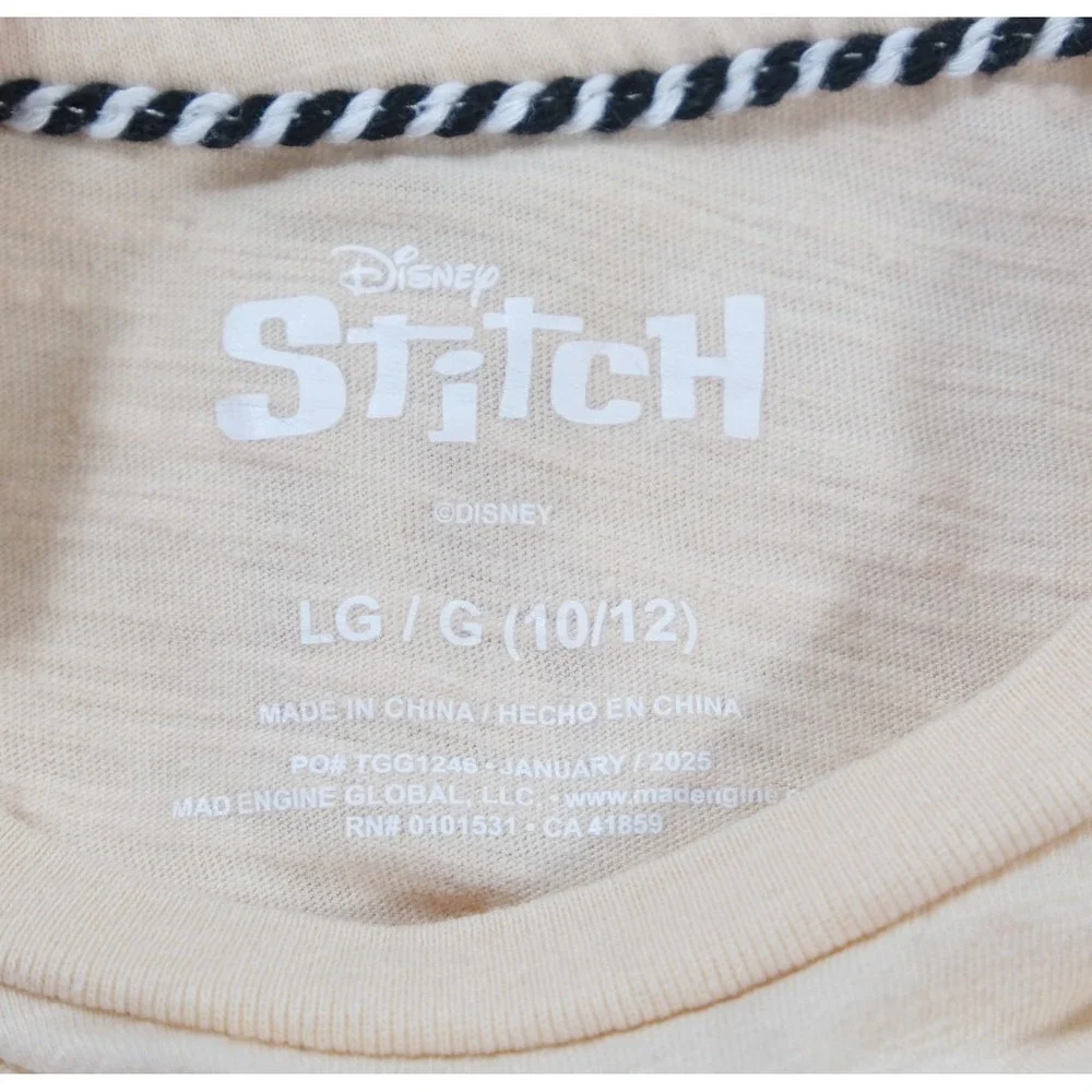 Disney Shirt Girls Large 10/12 Cream Stitch Ohana Means Family‎ Graphic Slub Tee